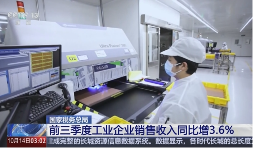 今年前三季度，全國(guó)工業(yè)企業(yè)銷售收入同比增長(zhǎng)3.6%